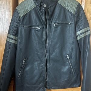 Black and Gray Bomber Jacket with Stand-Up Collar